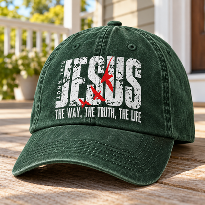 Jesus The Way The Truth The Life Vintage Washed Denim Cap – John 14:6 Christian Faith Dad Hat