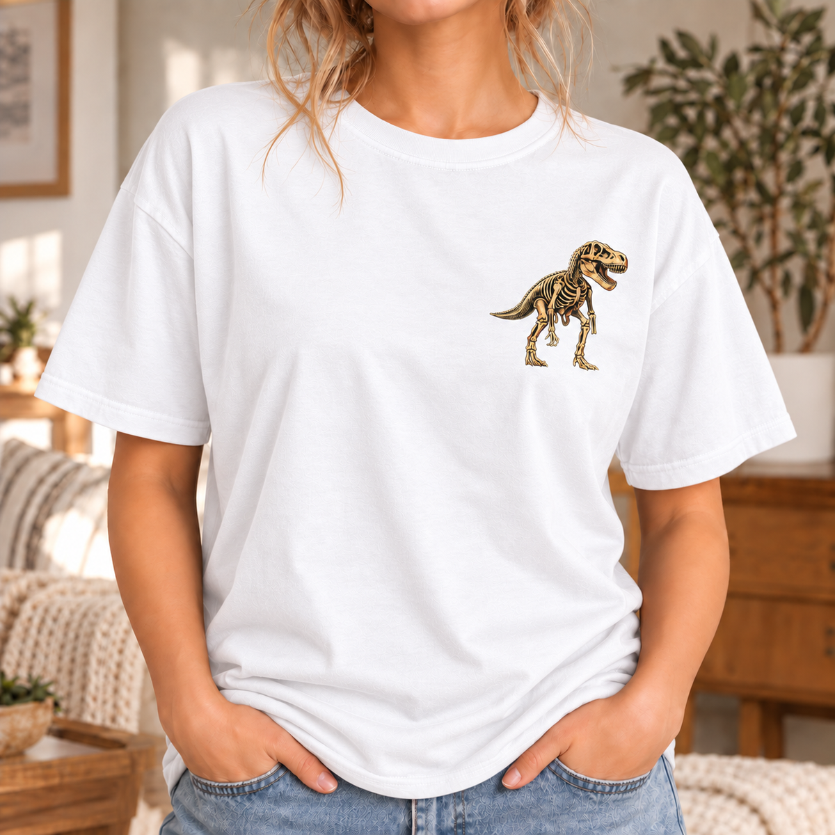 Dinosaurs Didn't Work Out T-Shirt - Funny Gym Dinosaur Skeleton Front and Back Graphic Tee