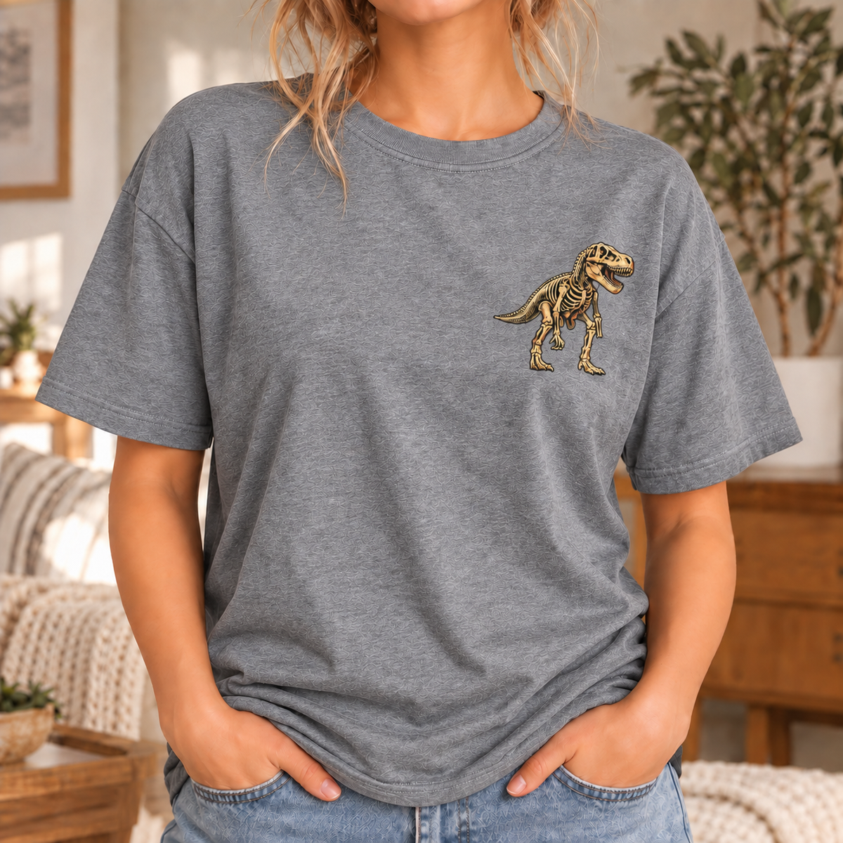 Dinosaurs Didn't Work Out T-Shirt - Funny Gym Dinosaur Skeleton Front and Back Graphic Tee