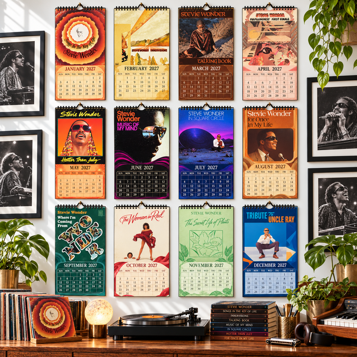 Stevie Wonder 2027 Wall Calendar - Album Cover Collage & Soul Discography Art | Premium Music Fan Gift & Hanging Decor
