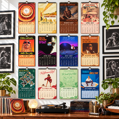 Stevie Wonder 2027 Wall Calendar - Album Cover Collage & Soul Discography Art | Premium Music Fan Gift & Hanging Decor