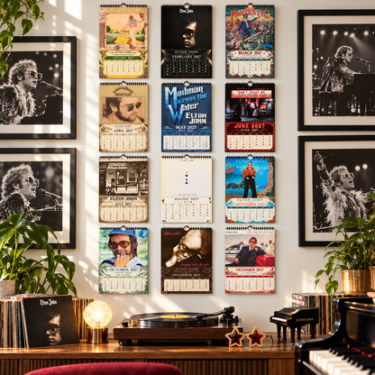 Elton John 2027 Wall Calendar - Classic Album Covers & Single Art Collage | 12-Month Music Memorabilia & Office Decor