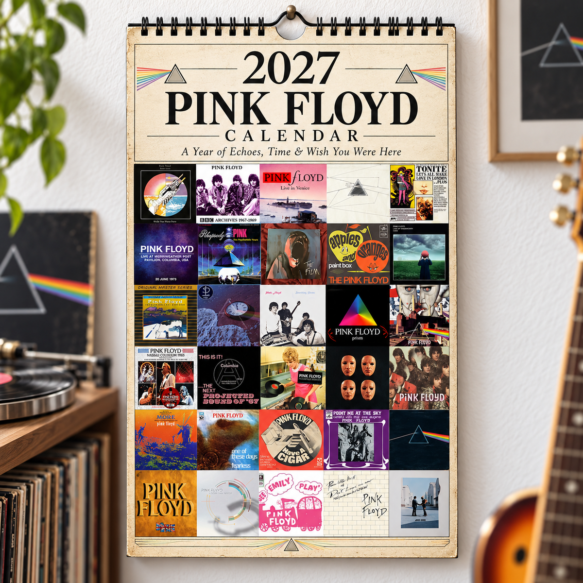 Pink Floyd 2027 Wall Calendar - Album Cover Collage & Prog Rock Discography Art | Premium Classic Rock Fan Gift & Hanging Decor