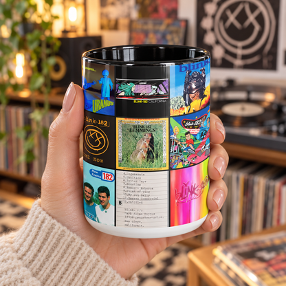 Blink 182 Black Two-Tone Accent Coffee Mug - Classic Rock Band Album Covers Collage Mug