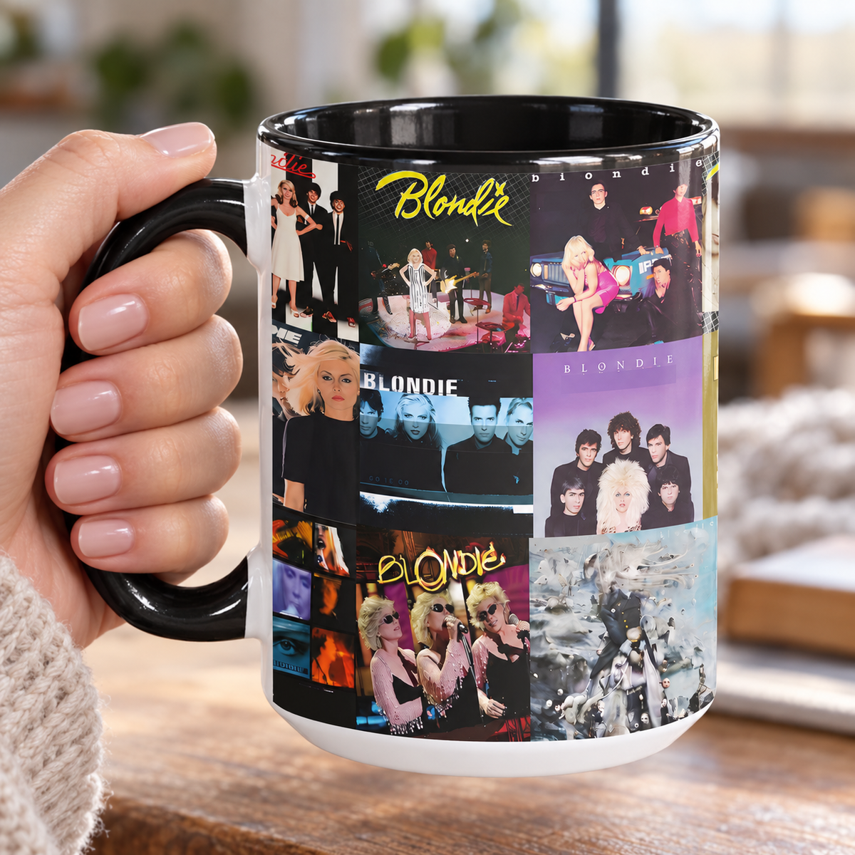 Blondie Black Two-Tone Accent Coffee Mug - Classic Band Album Covers Collage Mug