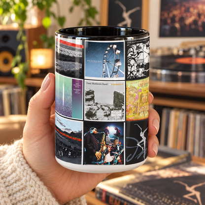 Dave Matthews Band Black Two-Tone Accent Coffee Mug - Classic Rock Band Album Covers Collage Mug