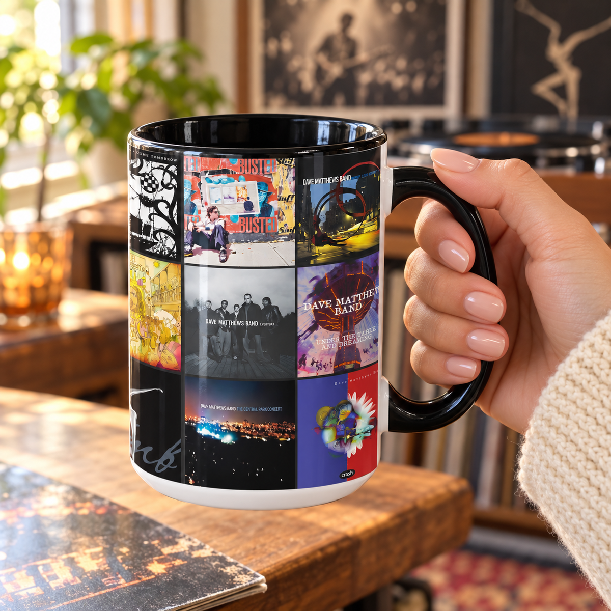 Dave Matthews Band Black Two-Tone Accent Coffee Mug - Classic Rock Band Album Covers Collage Mug