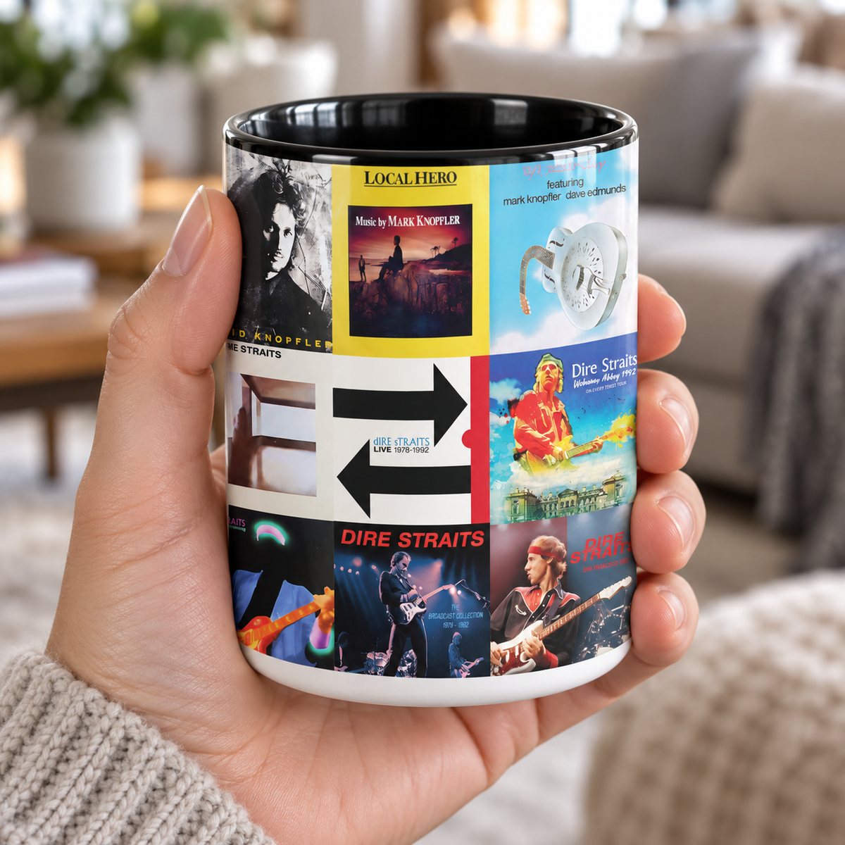 Dire Straits Black Two-Tone Accent Coffee Mug - Classic Band Album Covers Collage Mug