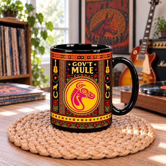 Gov't Mule Mexican Folk Art Ceramic Coffee Mug - Mule Mascot & Horseshoe Cup - Southern Rock Jam Band Fan Unique Gift Idea