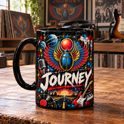 Journey Band Graffiti Coffee Mug – Vintage Classic Rock Ceramic Cup Gift