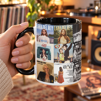 Lana Del ReyBlack Two-Tone Accent Coffee Mug - Classic Band Album Covers Collage Mug