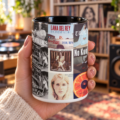 Lana Del ReyBlack Two-Tone Accent Coffee Mug - Classic Band Album Covers Collage Mug