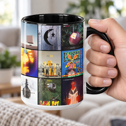 Phish Black Two-Tone Accent Coffee Mug - Classic Band Album Covers Collage Mug