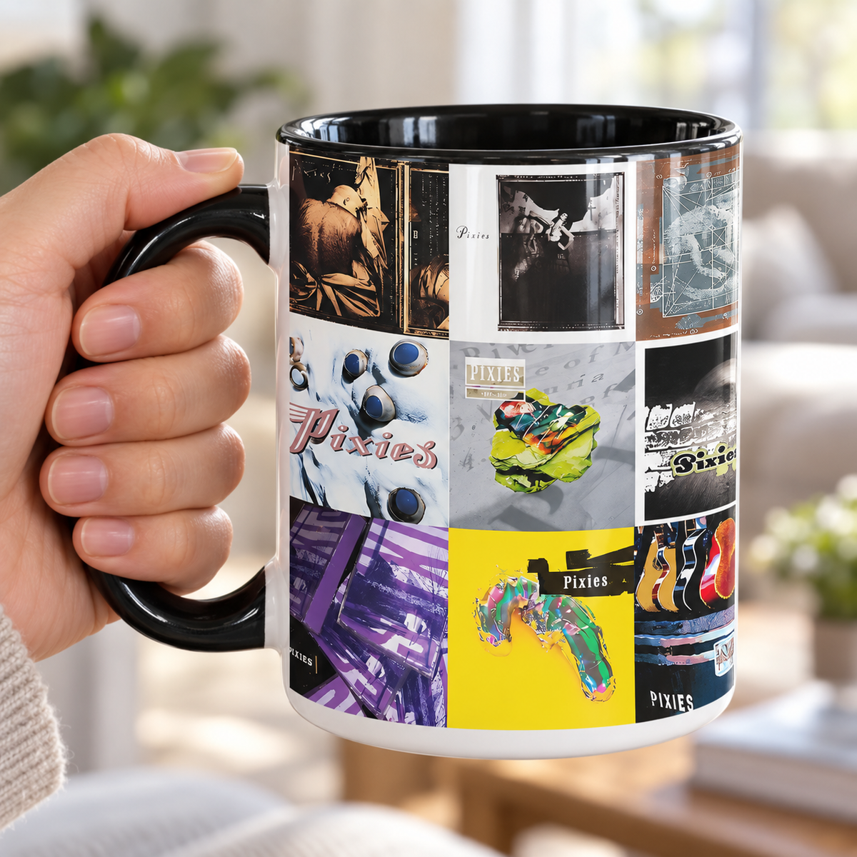 Pixies Black Two-Tone Accent Coffee Mug - Classic Band Album Covers Collage Mug