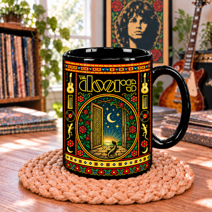 The Doors Mexican Folk Art Ceramic Coffee Mug - Open Door & Lizard Cup - Classic Psychedelic Rock Fan Unique Gift Idea