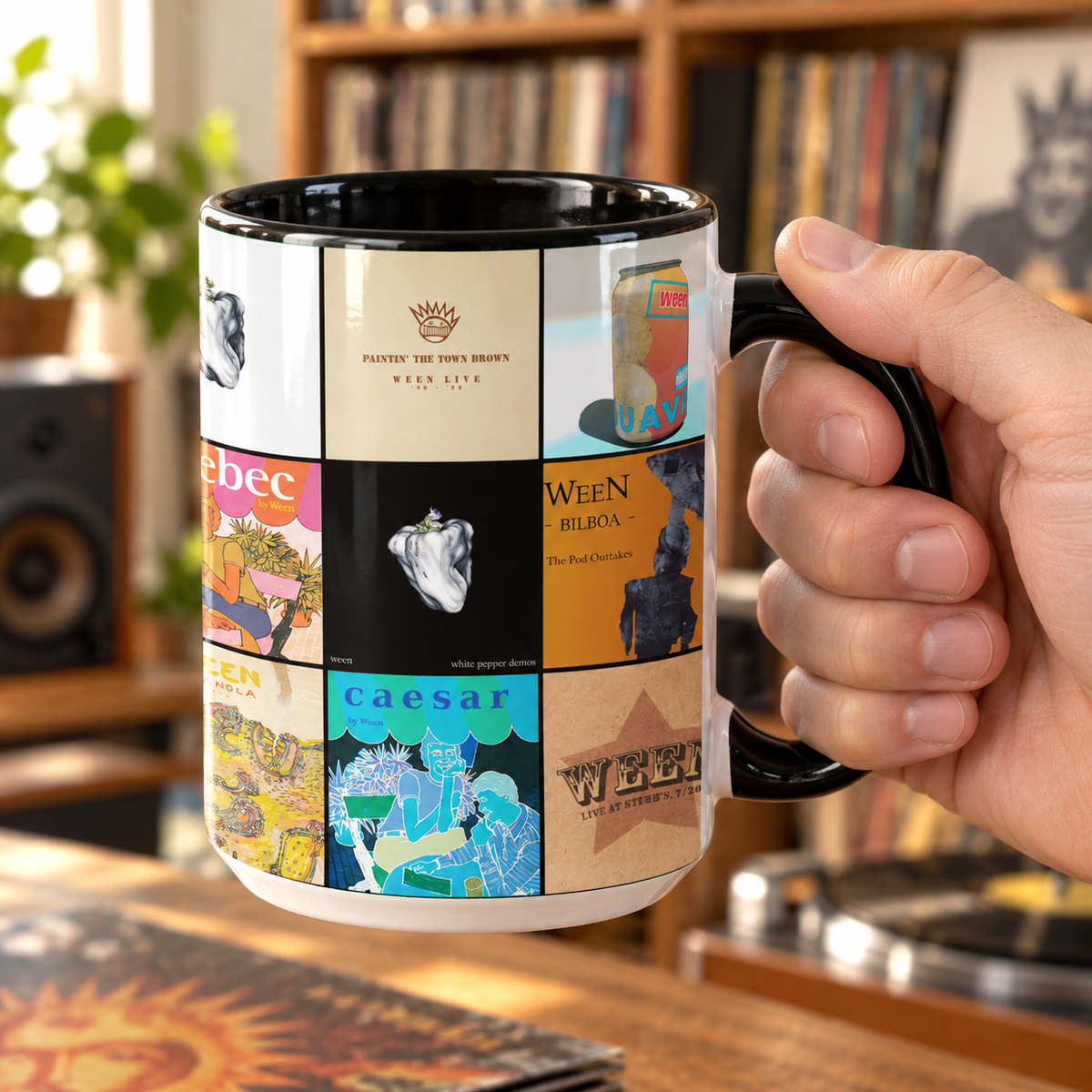 Ween Black Two-Tone Accent Coffee Mug - Classic Rock Band Album Covers Collage Mug