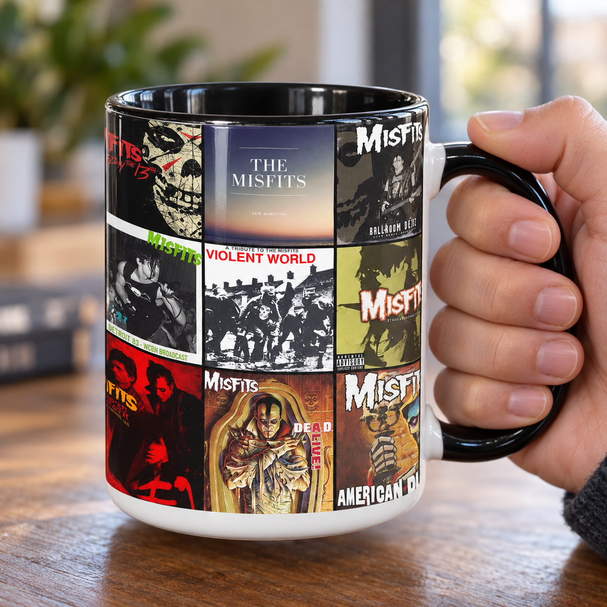 The Misfits Black Two-Tone Accent Coffee Mug - Classic Band Album Covers Collage Mug