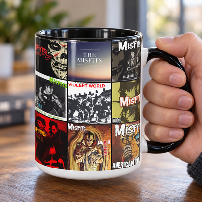 The Misfits Black Two-Tone Accent Coffee Mug - Classic Band Album Covers Collage Mug
