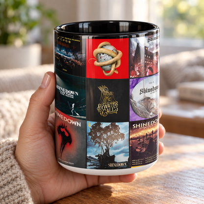 Shinedown Black Two-Tone Accent Coffee Mug - Classic Band Album Covers Collage Mug