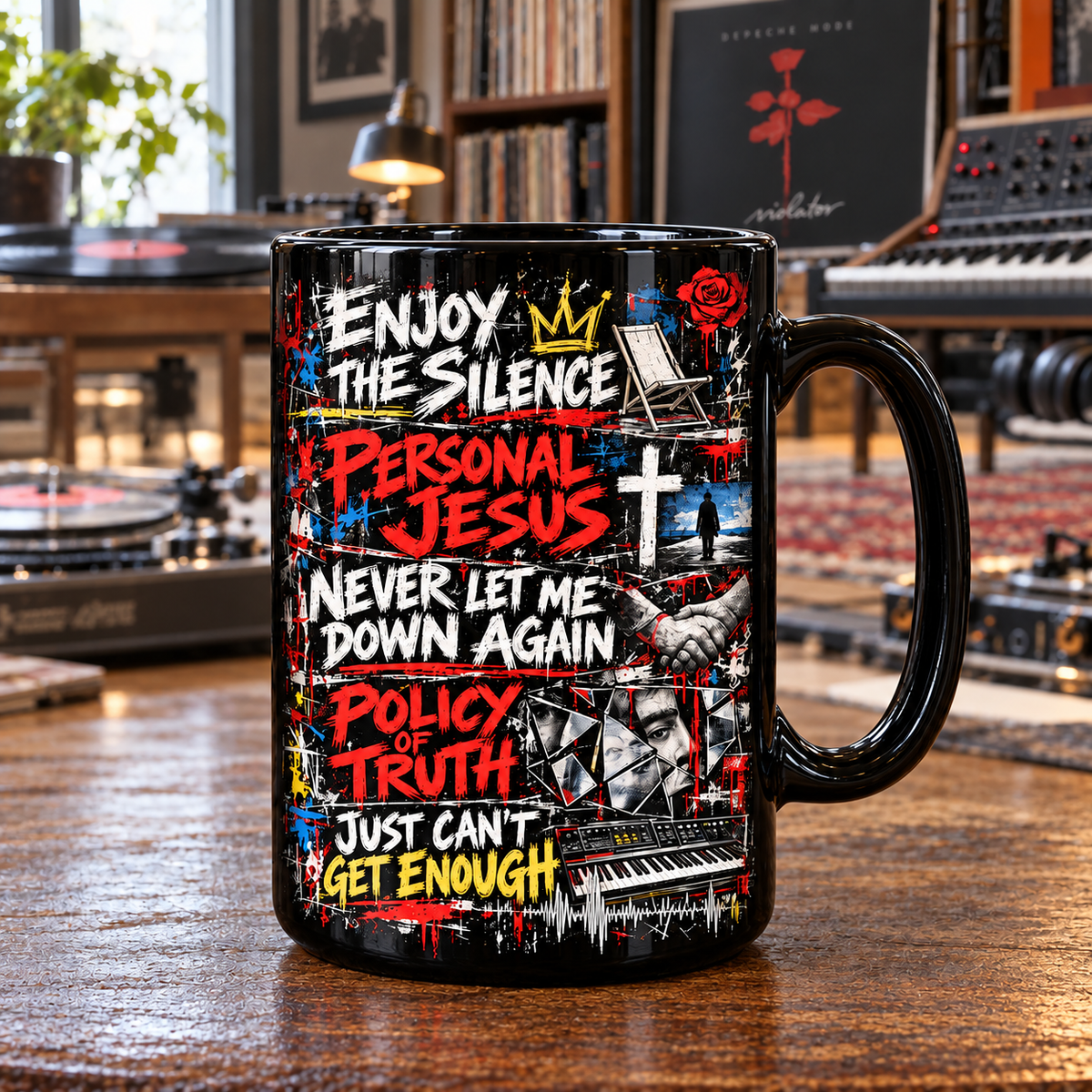 Depeche Mode Band Graffiti Ceramic Mug – 80s Synth Pop Music Gift Coffee Cup, Synth Pop Band Ceramic Mug