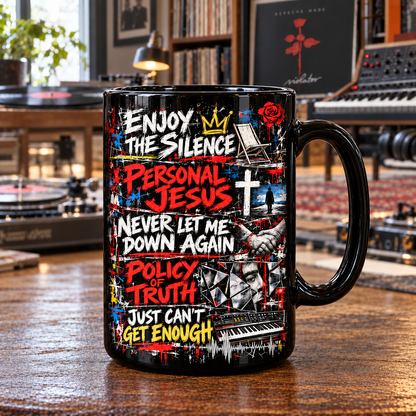 Depeche Mode Band Graffiti Ceramic Mug – 80s Synth Pop Music Gift Coffee Cup, Synth Pop Band Ceramic Mug