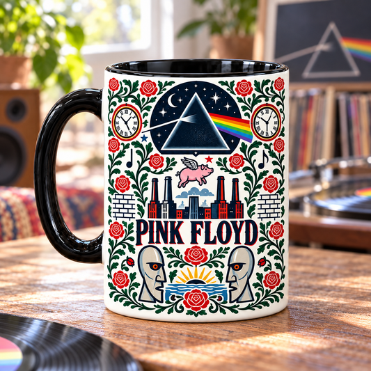 Pink Floyd Nordic Folk Mug, Dark Side of the Moon Prism Coffee Cup, Wish You Were Here Rock Music Gift