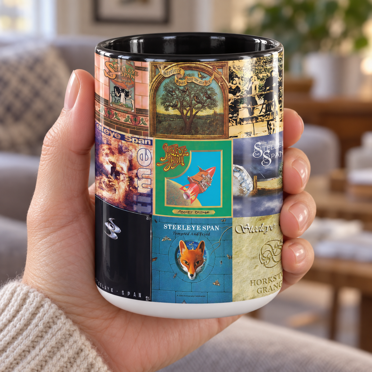 Steeleye Span Black Two-Tone Accent Coffee Mug - Classic Band Album Covers Collage Mug