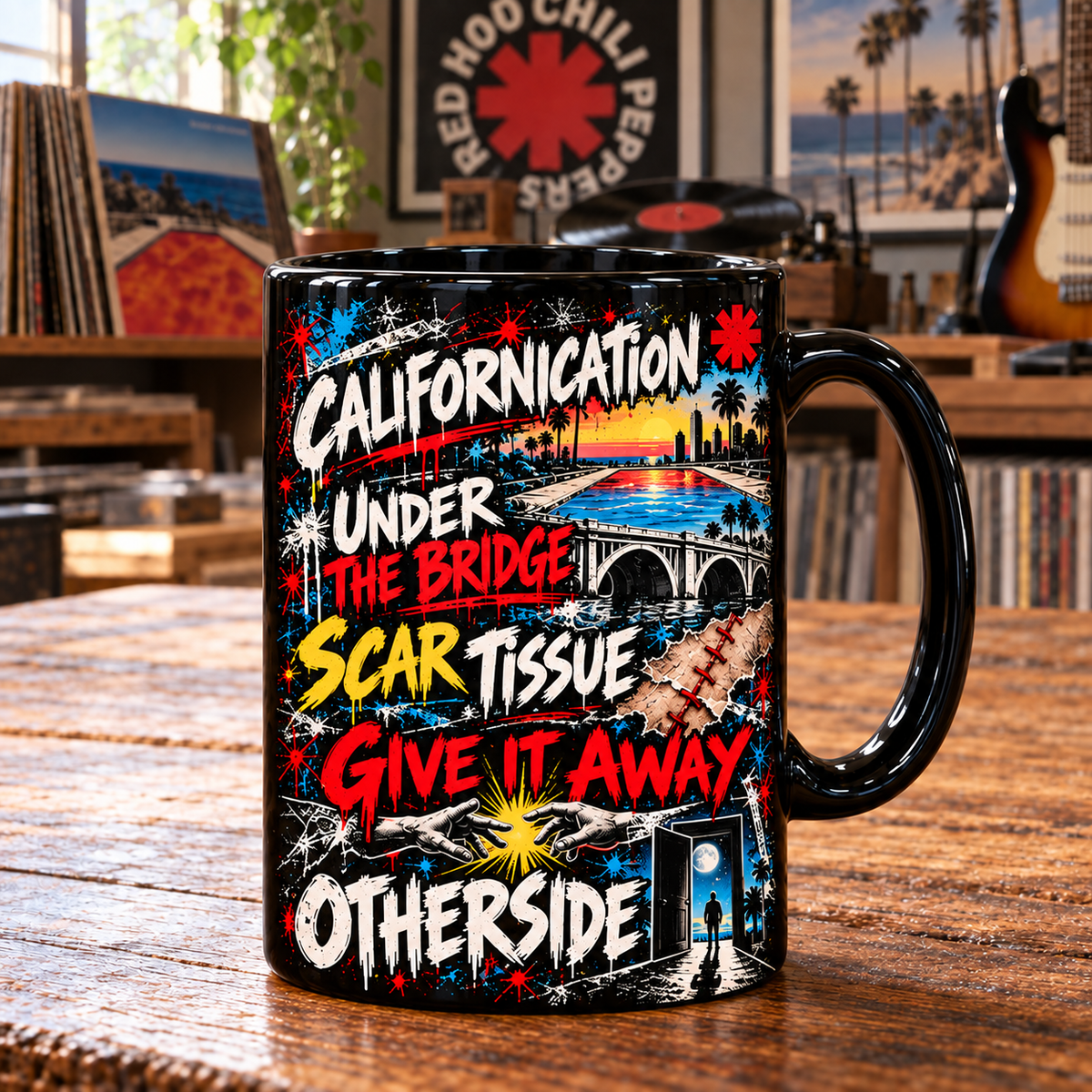 Red Hot Chili Peppers Black Ceramic Coffee Mug - Asterisk Logo & Hits Graffiti Art Cup - Funk Rock Band Merch Fan Gift