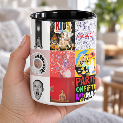 Mac Miller Black Two-Tone Accent Coffee Mug - Classic Band Album Covers Collage Mug