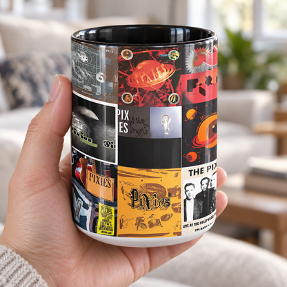 Pixies Black Two-Tone Accent Coffee Mug - Classic Band Album Covers Collage Mug