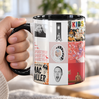 Mac Miller Black Two-Tone Accent Coffee Mug - Classic Band Album Covers Collage Mug