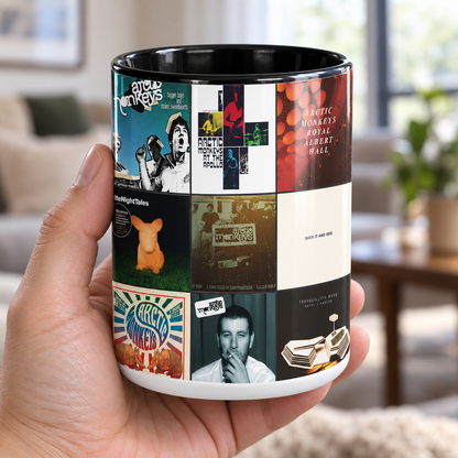 Arctic Monkeys Black Two-Tone Accent Coffee Mug - Classic Band Album Covers Collage Mug