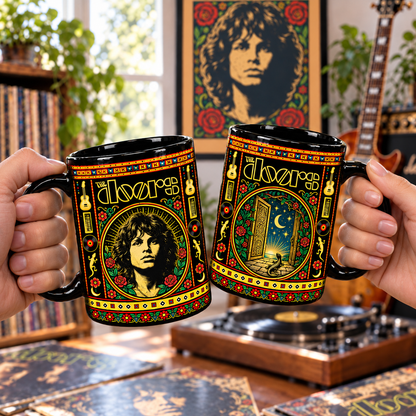 The Doors Mexican Folk Art Ceramic Coffee Mug - Open Door & Lizard Cup - Classic Psychedelic Rock Fan Unique Gift Idea