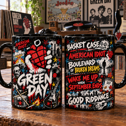 Green Day Rock Band Coffee Mug, Graffiti Punk Rock Gifts, Pop Punk Band Collectibles