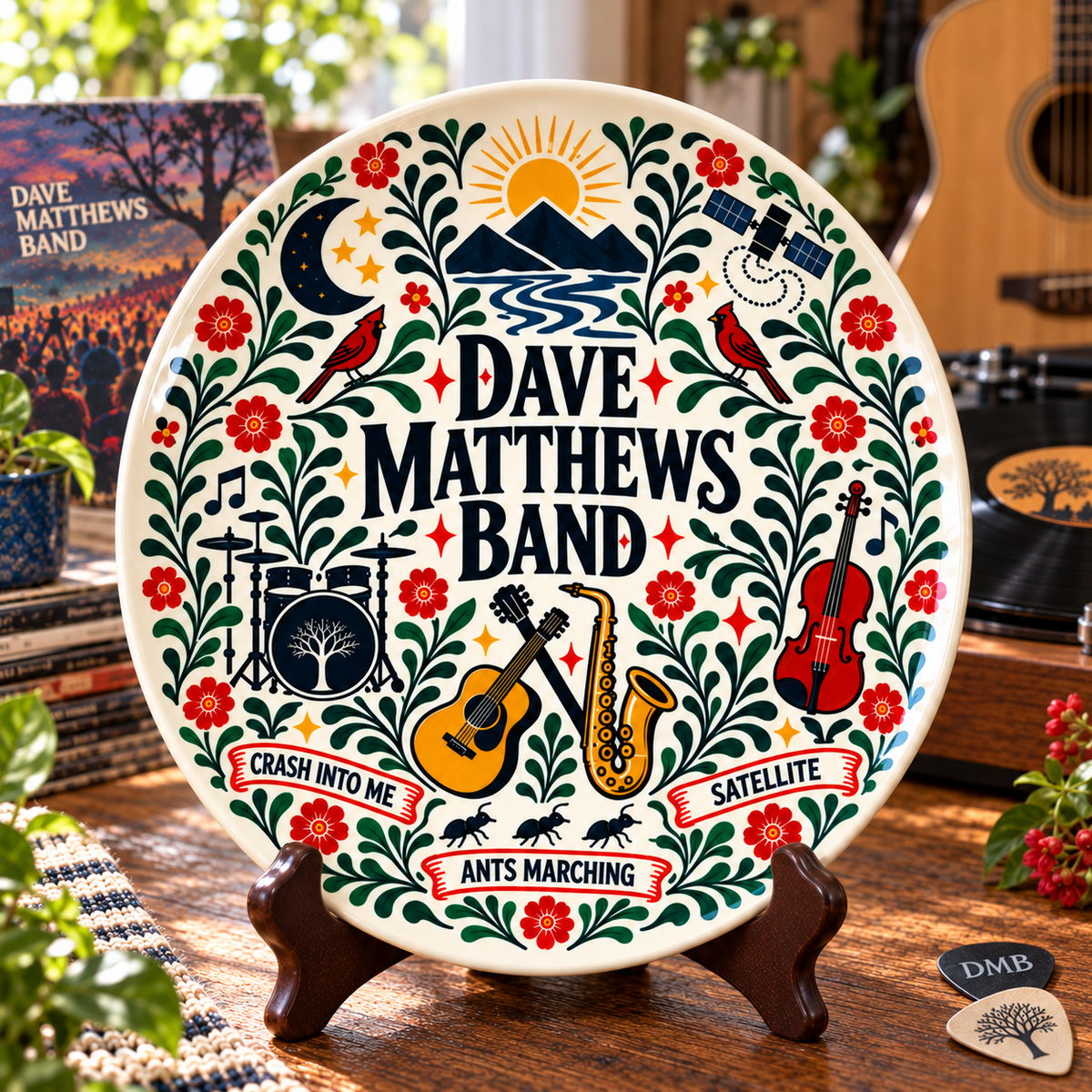 Dave Matthews Band Nordic Folk Art Decorative Ceramic Plate – DMB Music Collector's Plate, Scandinavian Style Home Decor, Unique Gift for Fans