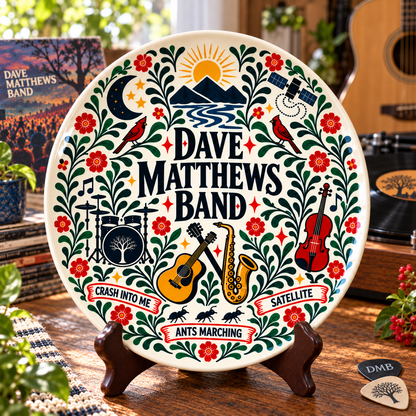 Dave Matthews Band Nordic Folk Art Decorative Ceramic Plate – DMB Music Collector's Plate, Scandinavian Style Home Decor, Unique Gift for Fans