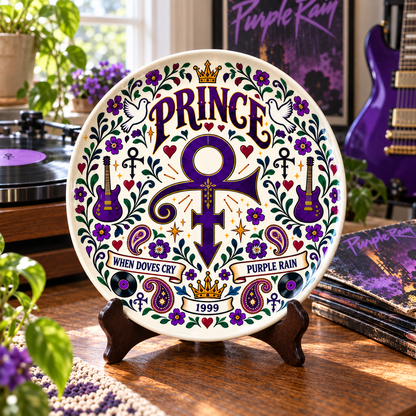 Prince Nordic Folk Art Decorative Ceramic Plate – Purple Rain Love Symbol, Scandinavian Style Home Decor, Unique Prince Fan Gift