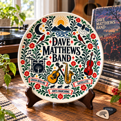 Dave Matthews Band Nordic Folk Art Decorative Ceramic Plate – DMB Music Collector's Plate, Scandinavian Style Home Decor, Unique Gift for Fans