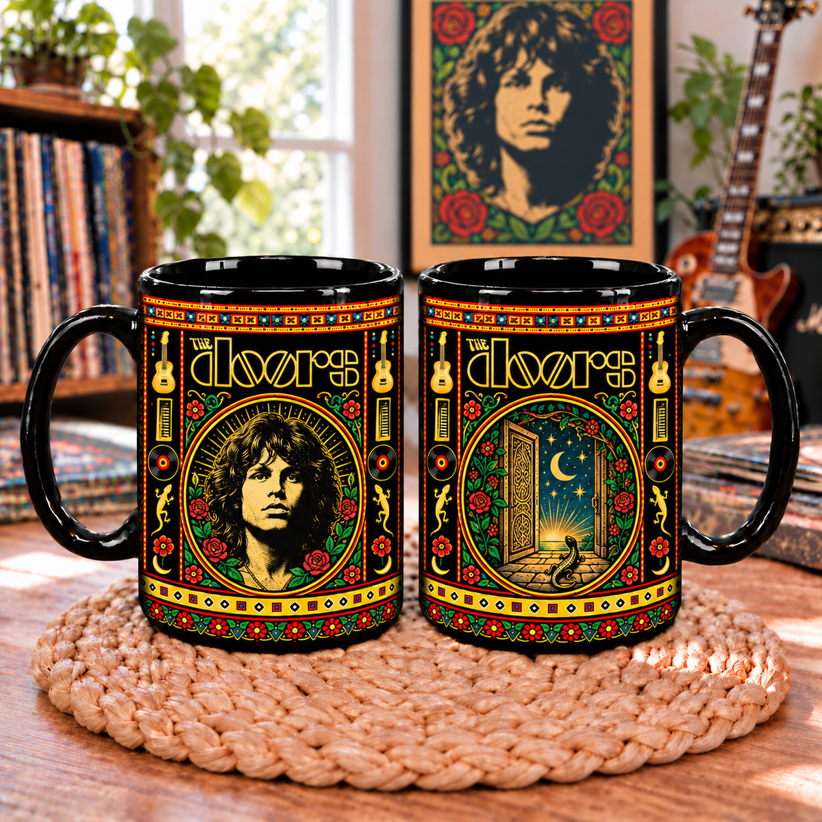 The Doors Mexican Folk Art Ceramic Coffee Mug - Open Door & Lizard Cup - Classic Psychedelic Rock Fan Unique Gift Idea