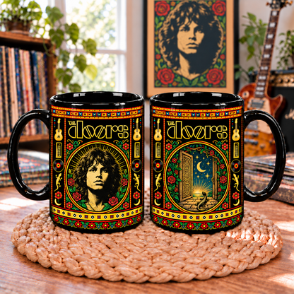 The Doors Mexican Folk Art Ceramic Coffee Mug - Open Door & Lizard Cup - Classic Psychedelic Rock Fan Unique Gift Idea