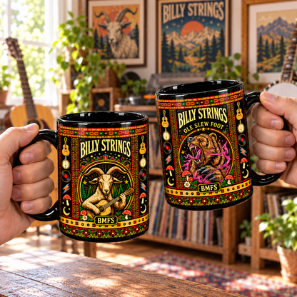 Billy Strings Bluegrass Mexican Folk Art Ceramic Coffee Mug - BMFS Goat & Bear Art Cup for Music Lovers Home Kitchen Decor