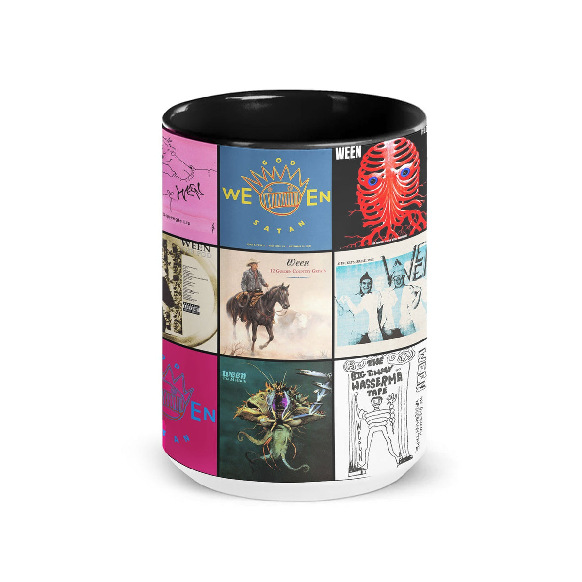 Ween Black Two-Tone Accent Coffee Mug - Classic Rock Band Album Covers Collage Mug