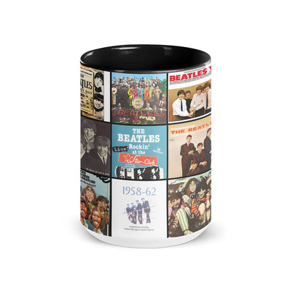 The Beatles Black Two-Tone Accent Coffee Mug - Classic Rock Band Album Covers Collage Mug