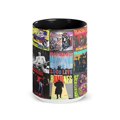 Ramones Black Two-Tone Accent Coffee Mug - Classic Band Album Covers Collage Mug