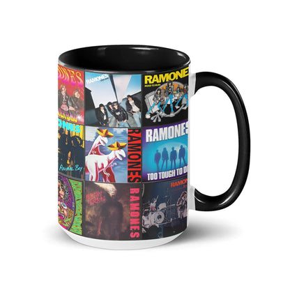 Ramones Black Two-Tone Accent Coffee Mug - Classic Band Album Covers Collage Mug