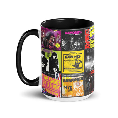 Ramones Black Two-Tone Accent Coffee Mug - Classic Band Album Covers Collage Mug