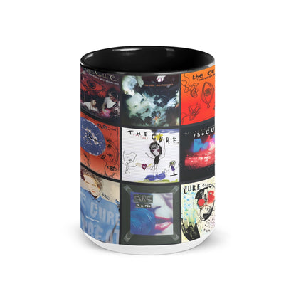 The Cure Black Two-Tone Accent Coffee Mug - Classic Rock Band Album Covers Collage Mug