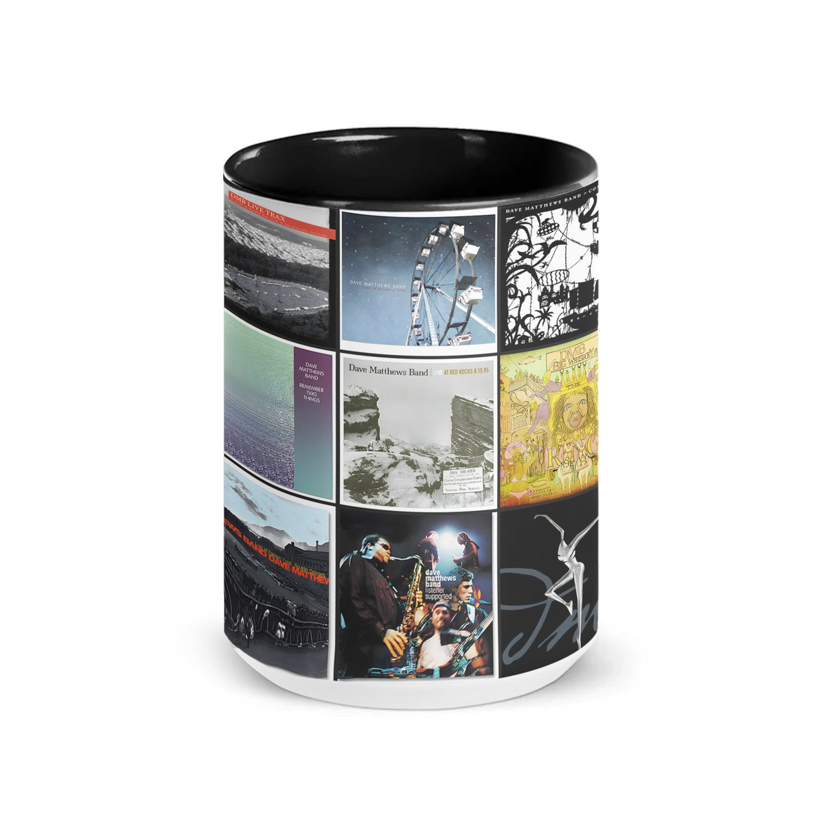 Dave Matthews Band Black Two-Tone Accent Coffee Mug - Classic Rock Band Album Covers Collage Mug