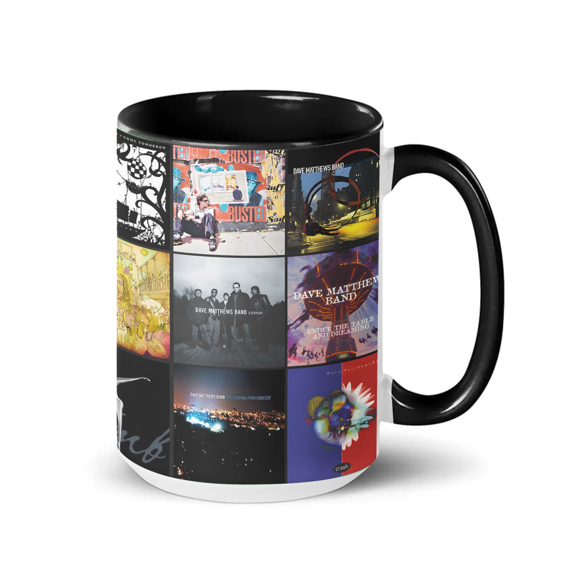 Dave Matthews Band Black Two-Tone Accent Coffee Mug - Classic Rock Band Album Covers Collage Mug