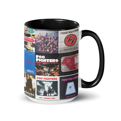 Foo Fighters Black Two-Tone Accent Coffee Mug - Classic Rock Band Album Covers Collage Mug